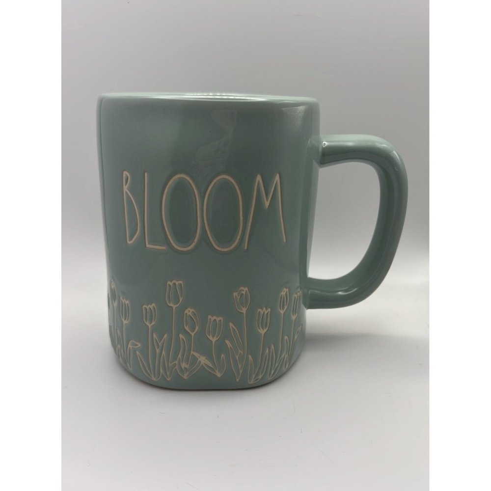 BRAND NEW 2023 Rae Dunn LL White BLOOM Light Green Mug with White Tulip Bottom